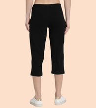 Load image into Gallery viewer, Enamor Mid Rise Capri length Drawstring Closure Lounge Capri for Women - Slim Fit, Soft and Breathable Stretch Cotton - E018 (Jet Black)
