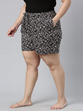 Load image into Gallery viewer, Go Colors Black Cotton Knit Printed Lounge Shorts
