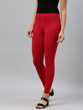 Load image into Gallery viewer, Go Colors Dark Red Cotton Stretch Ankle Length Leggings
