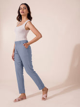 Load image into Gallery viewer, Go Colors Dusty Blue Crepe Tapered Trouser
