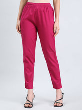 Load image into Gallery viewer, Go Colors Dark Fuchsia Cotton Pencil Pant
