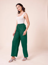 Load image into Gallery viewer, Go Colors Bottle Green Viscose Blend Linen Palazzos
