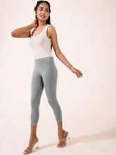 Load image into Gallery viewer, Go Colors Ebony Grey Cotton Stretch Cropped Leggings
