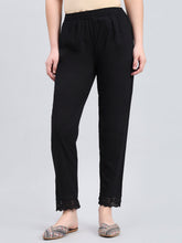 Load image into Gallery viewer, Go Colors Black 100% Cotton Lace Pencil Pant
