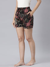 Load image into Gallery viewer, Go Colors Black Woven Viscose Printed Lounge Shorts
