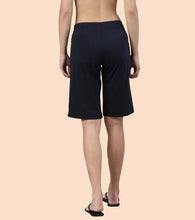 Load image into Gallery viewer, Enamor Mid Rise Knee length Drawstring Closure City Shorts For Women - Slim Fit, Soft and Breathable Cotton - E044 (Navy)
