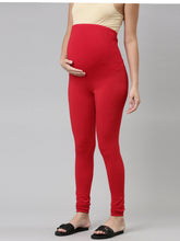Load image into Gallery viewer, Go Colors Dark Red Cotton Stretch Maternity Churidar
