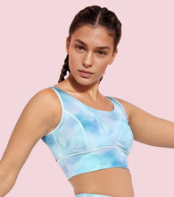 Load image into Gallery viewer, Enamor Cutaway Back Detail Quick Dry Printed Sports Bra - Removable Padding, Non-Wired, Medium Coverage - A204 (Galaxy Splatter Prt)

