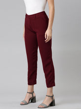 Load image into Gallery viewer, Go Colors Maroon Woven Cotton Stretch Formal Trouser
