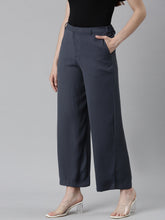 Load image into Gallery viewer, Go Colors Dark Jean Crepe Wide Trouser

