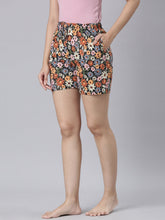 Load image into Gallery viewer, Go Colors Black Cotton Knit Printed Lounge Shorts
