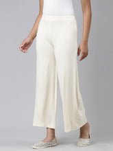 Load image into Gallery viewer, Go Colors Ecru Viscose Stretch Knit Palazzo
