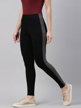 Load image into Gallery viewer, Go Colors Black Cotton Stretch Side Stripes Active Leggings
