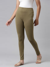Load image into Gallery viewer, Go Colors Medium Olive Cotton Stretch  Ankle Length Leggings
