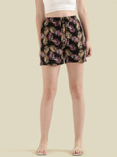 Load image into Gallery viewer, Go Colors Black Cotton Knit Printed Lounge Shorts
