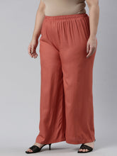 Load image into Gallery viewer, Go Colors Rust Woven Viscose Basic Palazzo

