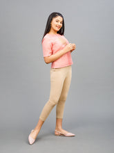 Load image into Gallery viewer, Go Colors Beige Cotton Stretch  Cropped Leggings
