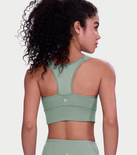 Load image into Gallery viewer, Enamor Wide Straps Seamed T-back Basic Workout Sports Bra - Quick Dry, Antimicrobial, Removable Padding, Non-Wired, Full Coverage - A202 (Sage Green)
