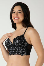 Load image into Gallery viewer, Amante Femme Lace Padded Non-Wired Longline Bra - Black 06201
