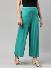 Load image into Gallery viewer, Go Colors Peacock Green Viscose Knit Palazzo
