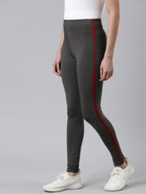 Load image into Gallery viewer, Go Colors Silver Grey Cotton Stretch Side Stripes Active Leggings
