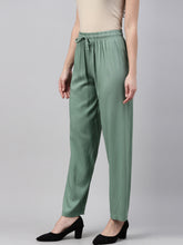 Load image into Gallery viewer, Go Colors Leaf Green Woven Viscose Casual Pants
