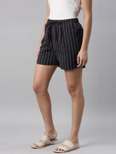 Load image into Gallery viewer, Go Colors Navy Stripes Linen Shorts
