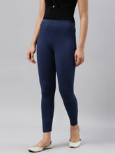 Load image into Gallery viewer, Go Colors Light Navy Cotton Stretch Ankle Length Leggings
