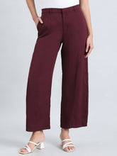 Load image into Gallery viewer, Go Colors Dark Wine Crepe Wide Trouser
