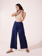Load image into Gallery viewer, Go Colors Navy Polyester Shiny Palazzo
