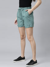 Load image into Gallery viewer, Go Colors Ocean Green Linen Shorts

