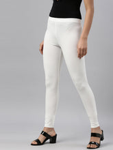 Load image into Gallery viewer, Go Colors Cream Cotton Stretch Ankle Length Leggings
