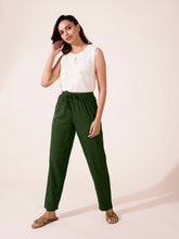 Load image into Gallery viewer, Go Colors Dark Olive Woven Viscose Casual Pants

