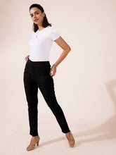 Load image into Gallery viewer, Go Colors Black Linen Pencil Pant
