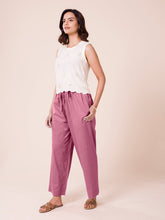 Load image into Gallery viewer, Go Colors Light Wine Cotton Wide Leg Pants
