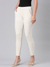 Load image into Gallery viewer, Go Colors Cream Cotton Polyester Corduroy Jeggings
