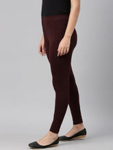 Load image into Gallery viewer, Go Colors Dark Wine Cotton Stretch Ankle Length Leggings

