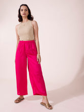 Load image into Gallery viewer, Go Colors Young Fuchsia Polyester Shiny Palazzo
