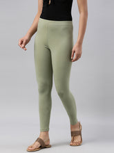 Load image into Gallery viewer, Go Colors Dusty Green Cotton Stretch Ankle Length Leggings
