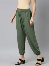 Load image into Gallery viewer, Go Colors Dark Olive Viscose Stretch Harems
