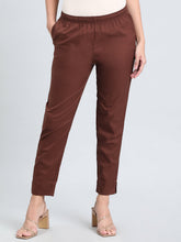 Load image into Gallery viewer, Go Colors Dark Brown Cotton Pencil Pant
