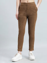 Load image into Gallery viewer, Go Colors Brown Poly Stretch Suede Tregging
