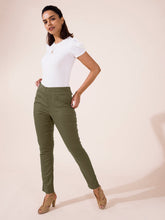 Load image into Gallery viewer, Go Colors Olive Green Linen Pencil Pant
