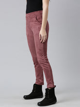 Load image into Gallery viewer, Go Colors Light Wine Poly Stretch Suede Tregging
