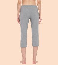 Load image into Gallery viewer, Enamor Mid Rise Capri length Drawstring Closure Lounge Capri for Women - Slim Fit, Soft and Breathable Stretch Cotton - E018 (Mediumgrey Melange)
