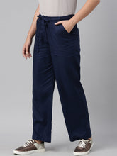 Load image into Gallery viewer, Go Colors Navy Linen Cargo Pants
