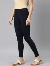 Load image into Gallery viewer, Go Colors Dark Navy Cotton Stretch Ankle Length Leggings

