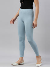 Load image into Gallery viewer, Go Colors Dusty Blue Cotton Stretch Ankle Length Leggings

