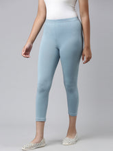 Load image into Gallery viewer, Go Colors Dusty Blue Cotton Stretch  Cropped Leggings

