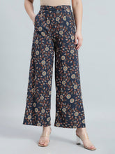 Load image into Gallery viewer, Go Colors Navy Woven Viscose Printed Palazzo
